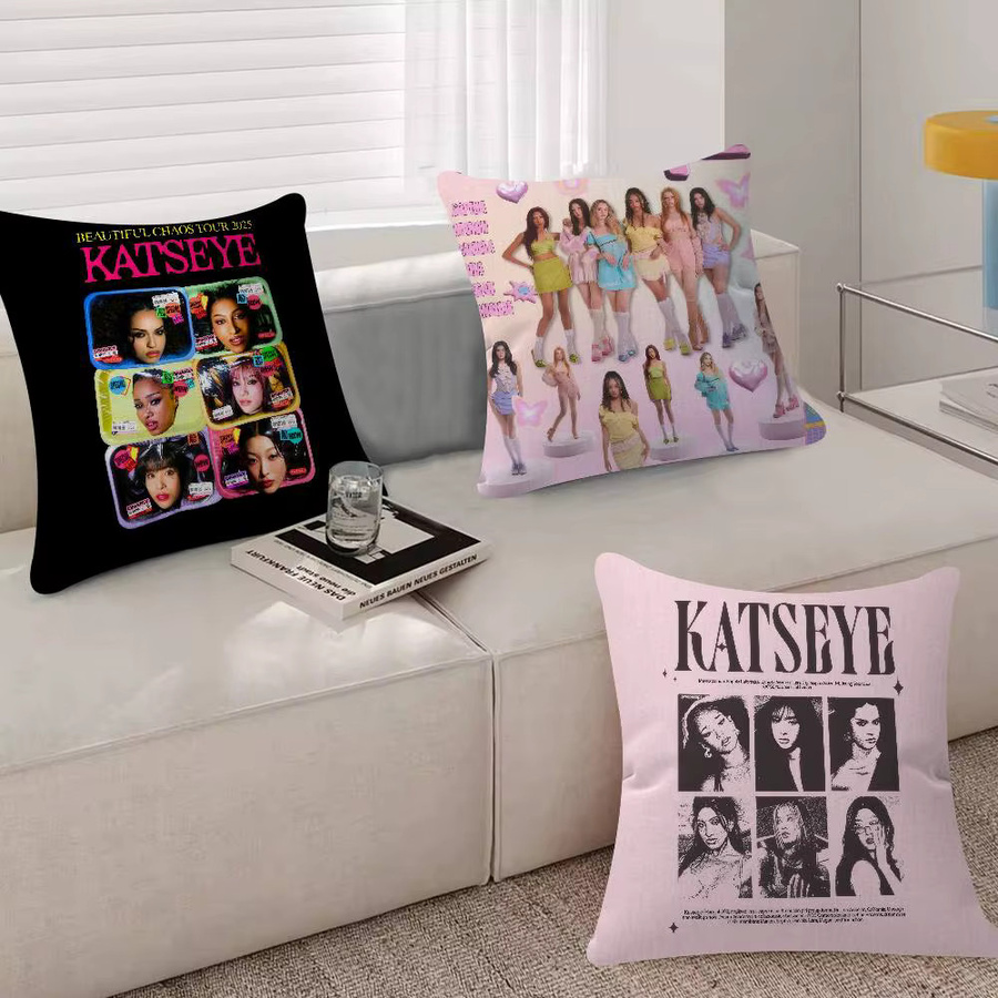 Dekorativer Kissenbezug K-KATSEYE Kpop Design für Sofa und Wohnzimmer, quadratisch, 30 x 30 cm - Bild 2