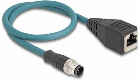 Delock 60069 Netzwerkadapter M12 auf RJ45 Cat6a S/FTP Ethernet LAN Kabel in Türkis und Schwarz, Länge: 0,50 m - Bild 1
