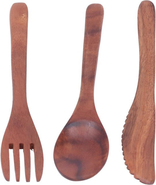 CosyHome 3er Set Holz Besteckset aus Holz mit Messer, Gabel und Löffel in Braun - Bild 1