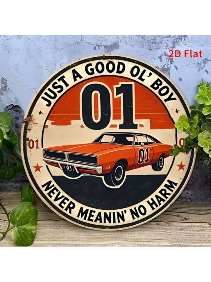 Rustic Flair Vintage Duke Of Hazzard Metallschild aus Aluminium, runde Wandkunst für die Wandmontage - Bild 7