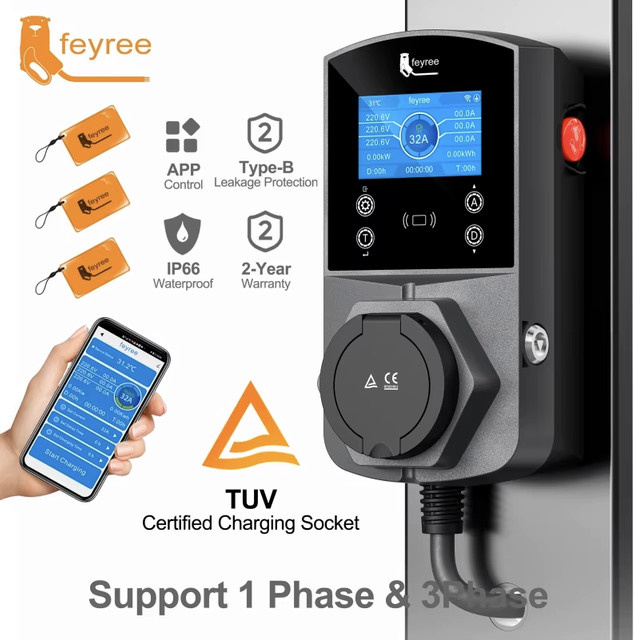 Feyree Typ2 EV-Ladestation Version 22KW Intelligentes Elektroauto-Ladegerät mit WIFI APP-Steuerung für TS-NACS Typ1 GB/T Stecker EVSE Wallbox - Bild 1