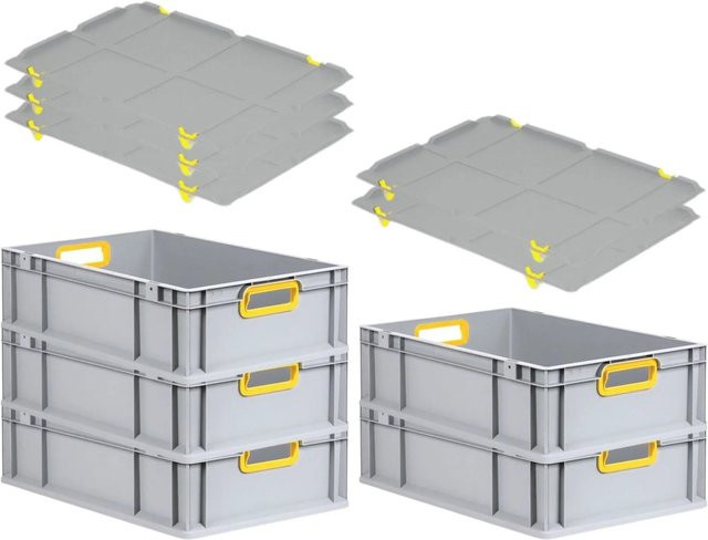 PROREGAL Spar Set 5x Eurobox Nextgen Color mit Auflagedeckel und Schiebeschnappverschlüssen, Farbe: Gelb, H x B x T: 17 x 40 x 60 cm - Bild 1