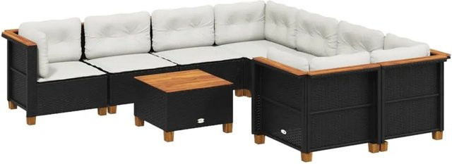 vidaXL 9-tlg Garten-Sofagarnitur aus Poly-Rattan und Akazienholz in Schwarz mit cremeweißen Kissen Modell 189 - Bild 1