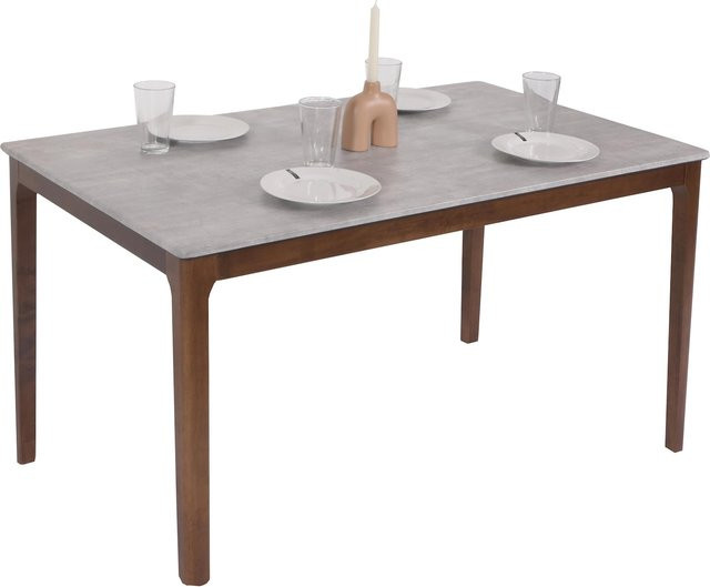 Esszimmertisch MCW M55 in Beton-Optik mit braunen Beinen, B/T/H: 150 x 135 x 80 cm - Bild 1