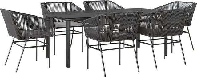 vidaXL 7-teilige Garten-Essgruppe aus Poly Rattan und Glas in Schwarz mit Kissen - Bild 1