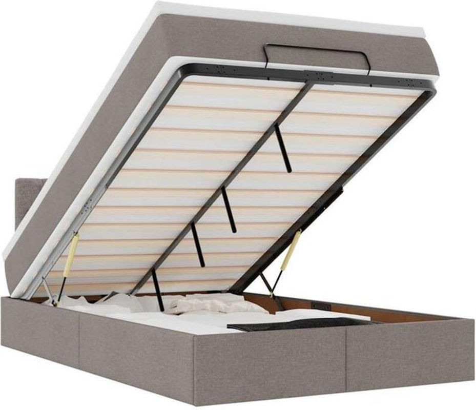 Vidaxl Ottoman Polsterbett mit Matratze in Taupe meliert, modernes Stoffbett mit Metallgestell, B/T: 120 x 200 cm - Bild 1