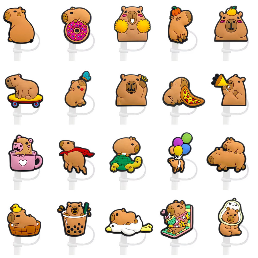 Potdemiel Capybara Silikon Strohhalmabdeckung für wiederverwendbare Trinkhalme, Staubschutzkappen für Glasbecher, 10mm, Multicolour - Bild 2