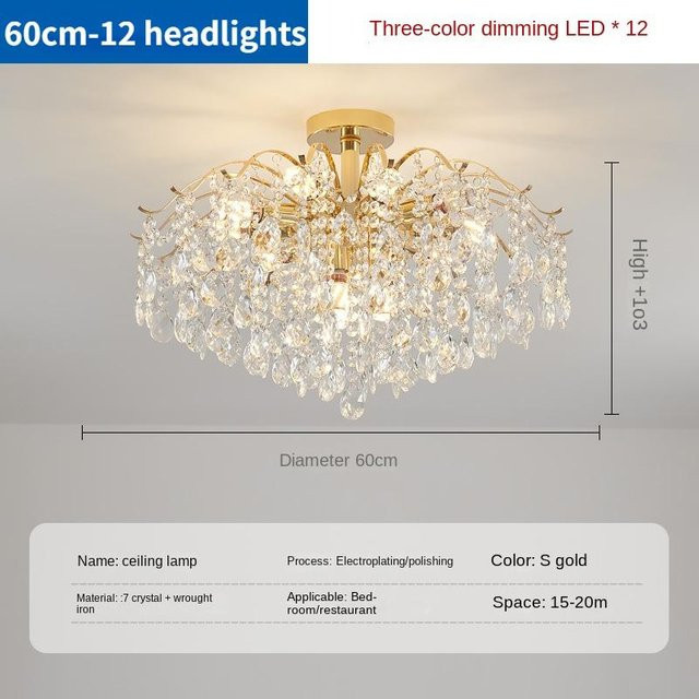 Yuda Lighting Kristallleuchter in Gold/Messing, dimmbare LED Pendelleuchte für Wohnzimmer und Schlafzimmer, transparent, Durchmesser: 60 cm - Bild 1