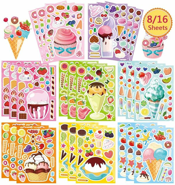 GOGOTU Eiscreme-Cupcake-Gesichtspuzzle-Aufkleber, 16-teiliges Set, multicolour - Bild 1