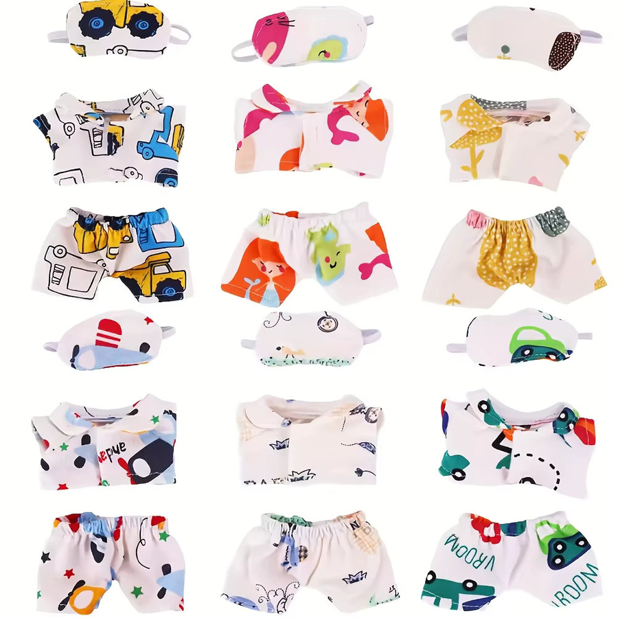 KIEKA Zubehör-Set für 17 cm Labubu Puppen mit 2 Paar Schuhen und 2 Pyjama-Sets inklusive Augenmasken, Oberteilen und Shorts in Mehrfarbig - Bild 1