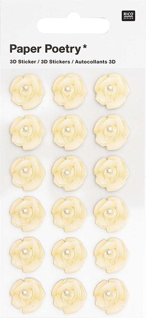 Rico Design Paper Poetry 3D-Sticker Rosen mit Perle in Weiß, 18 Stück - Bild 1