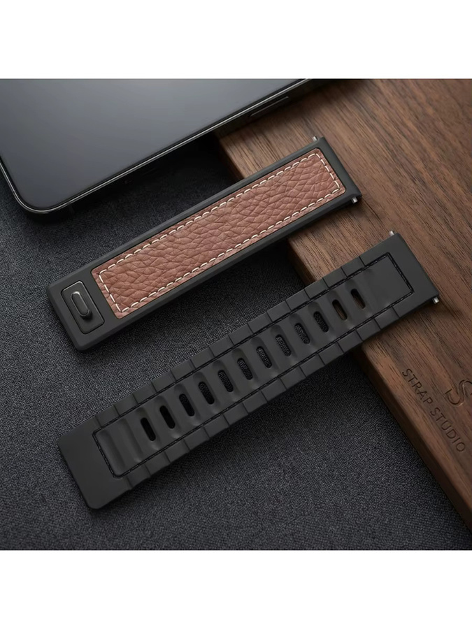 FancyWrist Uhrenarmband Leder-Silikon, Schwarz, Unisex - Bild 5