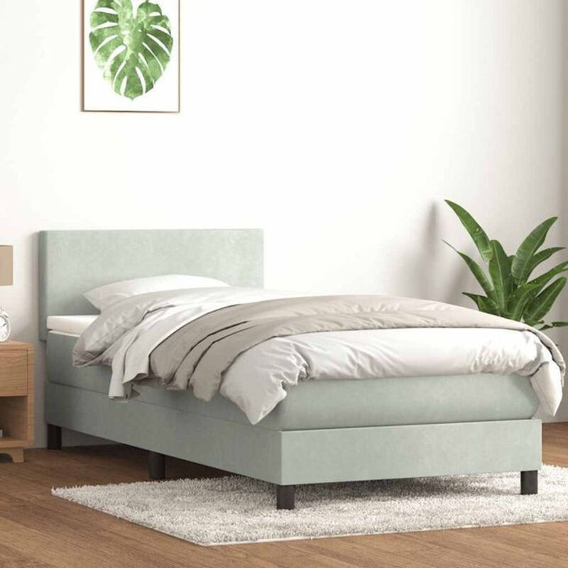 Vidaxl Boxspringbett mit Matratze in Grau aus Samt, B/T/H: 80 x 220 x 78 cm - Bild 1