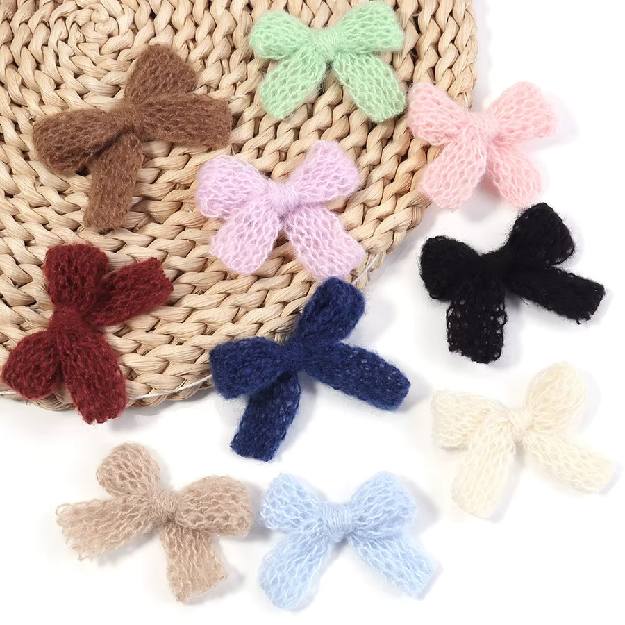 10 Stück gestrickte Baumwoll-Schleifen in Mehrfarbig und Braun für DIY-Projekte, B/H: 4 x 5 cm - Bild 4