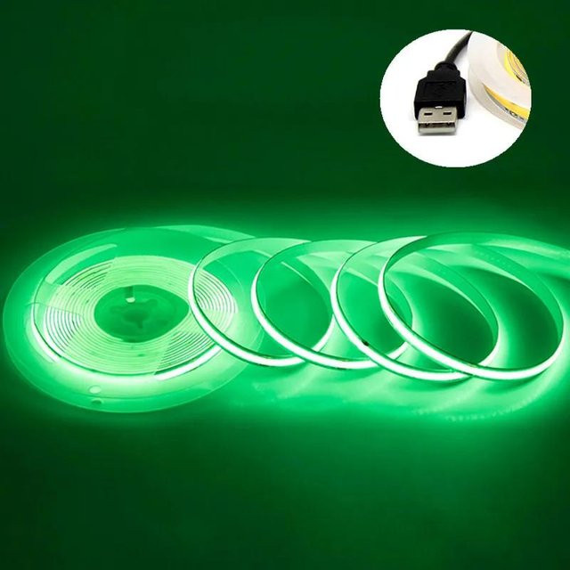 OuuZuu COB LED Streifen Grün, USB 5V, 320 LEDs, 0,5 m Länge, Flexible Hintergrundbeleuchtung für TV und Nachtlampe - Bild 1