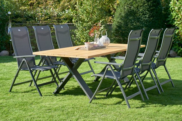 Hartman Xanadu Alice Comfort Garten-Essgruppe aus Aluminium und Teakholz in Anthrazit mit 7 Stühlen, Tisch Breite: 220 cm, Tiefe: 100 cm - Bild 1