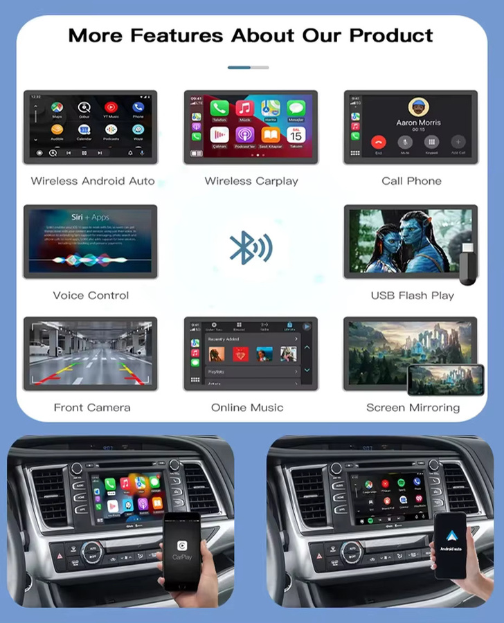 AUTOABC Drahtlose CarPlay und Android Auto Decoder Box für Toyota Tacoma und Tundra mit Touch2 und Entune 2.0 System sowie Bildschirmspiegelung in Schwarz und Grau - Bild 2