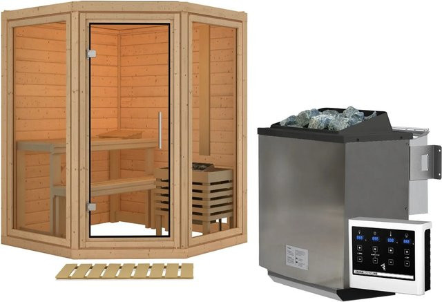 Karibu Sauna Ebba Bio mit 9 kW Ofen in Naturbelassen Braun - Bild 1