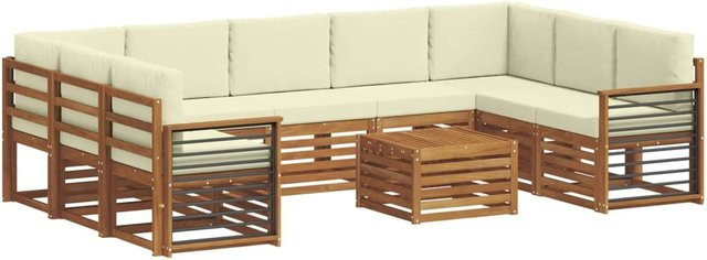vidaXL Sofagarnitur 10-teilig aus Massivholz Akazie in Natur und Beige mit wetterfesten Polstern und Latten-Design - Bild 1