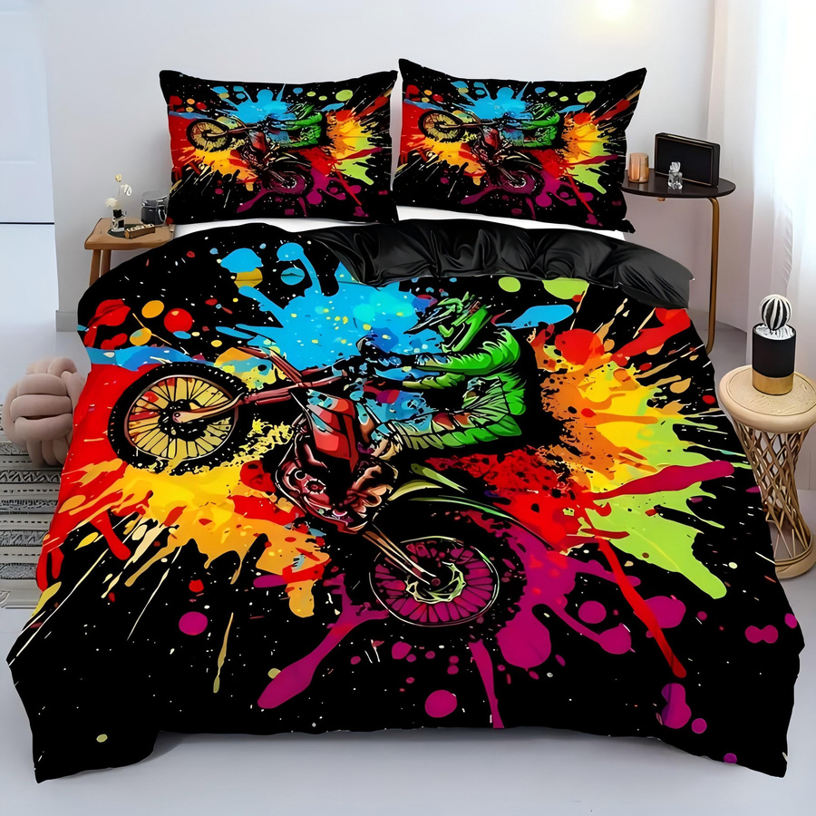 Bettwäscheset Lodestar mit Dirt Bike Motiv in Batik-Graffiti-Optik, Multicolor, B/H: 135 x 200 cm - Bild 3