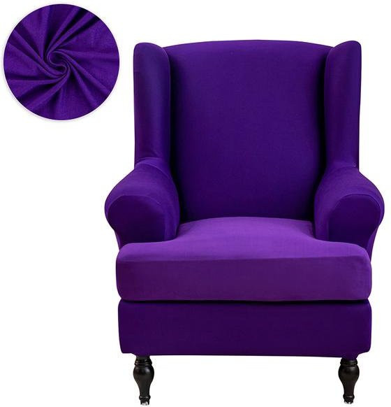 LEVIVEI Stretch-Schonbezug für Wingback-Sessel in Lila, elastischer Samt-Bezug für Ohrensessel mit schrägen Armlehnen - Bild 1
