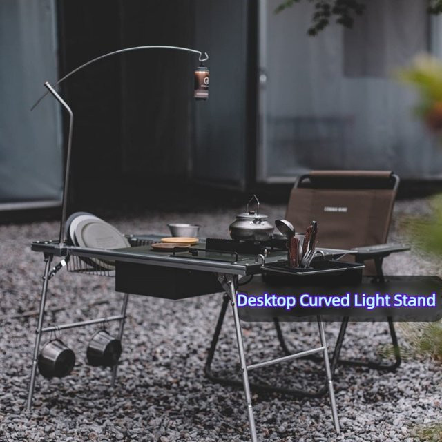 Tryhomy Tischlampenständer aus Edelstahl in Silber, gebogener Outdoor-Camping-Lampenständer im Industrial-Design - Bild 1