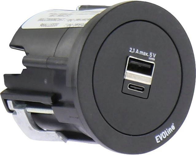 EVOline One USB-Ladegerät 2-fach Typ A und C mit Abdeckring in Schwarz für den Einbau - Bild 1