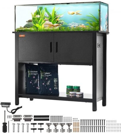 VEVOR Aquariumständer aus Stahl und MDF mit Stauraumschrank und integriertem Strompanel, Schwarz, B: 93 cm, T: 48 cm, H: 80 cm - Bild 1