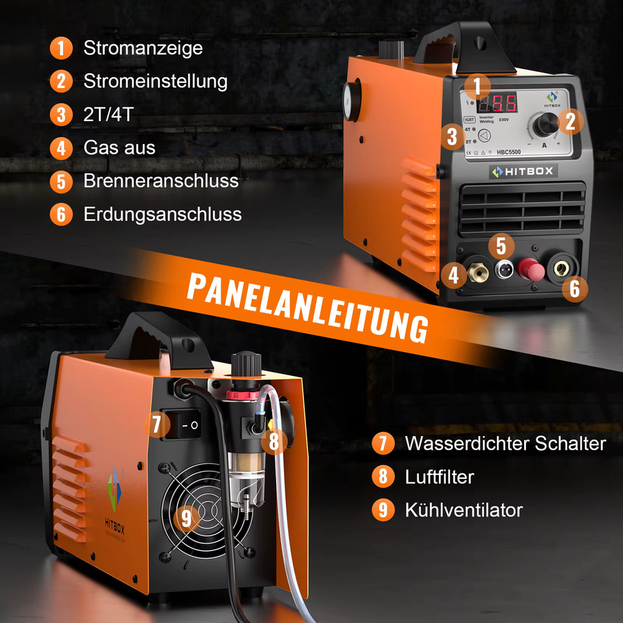 HITBOX Plasmaschneider HITBOX 55A HBC5500 IGBT Inverter Schweißgerät in Gelb-Orange mit maximaler Schnittstärke von 21 mm - Bild 3