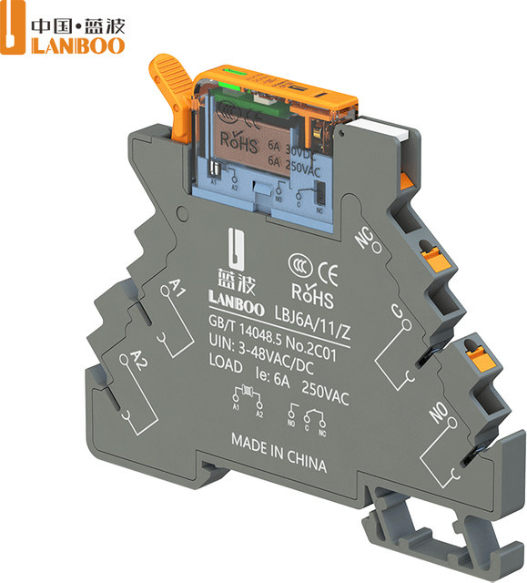 LANBOO J6A Ultraflaches Slim-Relais für DIN-Schienenmontage, 6A, 1NO1NC, 12V 24V Mikro-Zwischenrelais, Grau - Bild 1