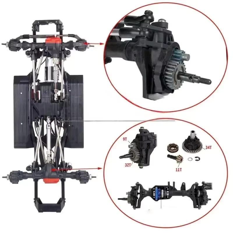 TIMEA RC 2-Gang-Getriebe-Chassis-Rahmen mit Differential-Portalachse, 1:10, Metall - Bild 2