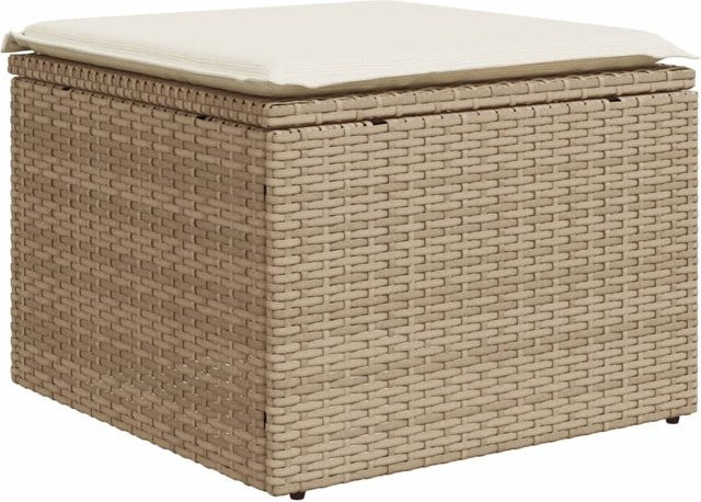 Gartenhocker Cube aus Polyrattan mit Polster in Beige von VD Home Furnishing, B/T/H: 55 x 55 x 37 cm - Bild 1