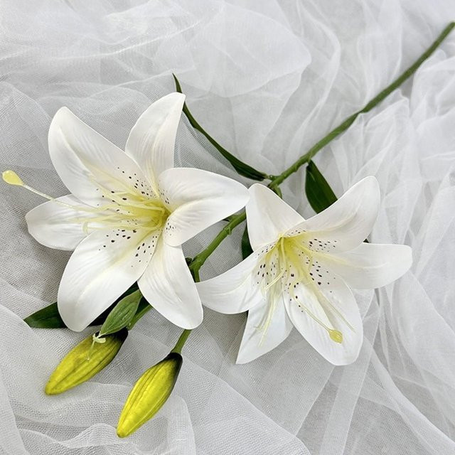 Bloom Habitat Künstliche Lilienblume mit 2 Köpfen in Weiß, 67 cm Höhe - Bild 1