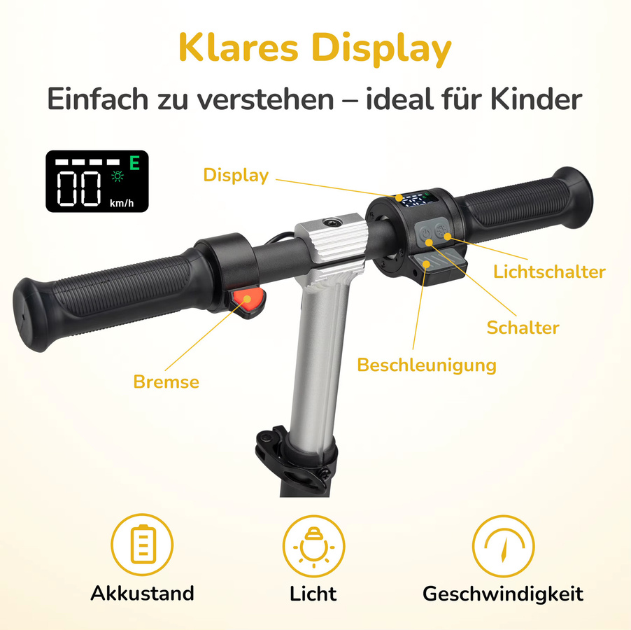 sinaopus Kinder Elektro-Scooter, E-Scooter, ab 6 Jahre, Gelb - Bild 7