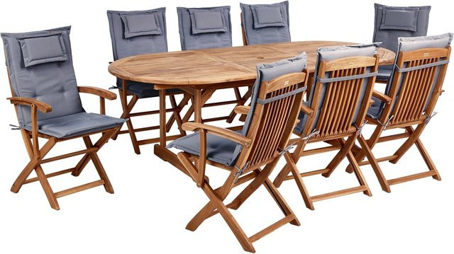 Beliani Gartentisch Set MAUI II in hellem Holzfarbton und Grau - Bild 1