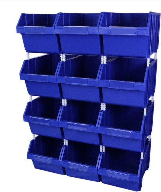 MonsterShop 12er Set Lagerkästen aus Kunststoff in Blau, stapelbar mit Etikettenhalter, B/T/H: 42,5 x 26,0 x 12,0 cm - Bild 1