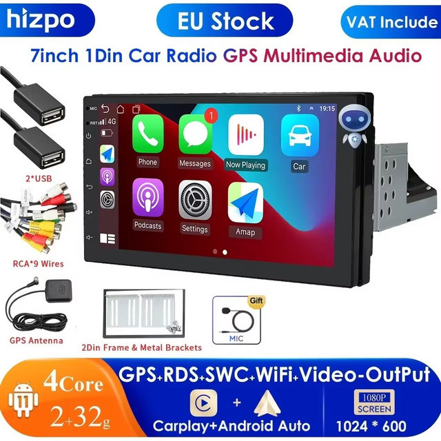 Hizpo Android Autoradio mit 7 Zoll Display, 2GB RAM, 32GB Speicher, GPS, Wi-Fi und 4G Unterstützung in Schwarz - Bild 1