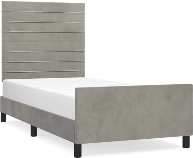 vidaXL Bettgestell mit Kopfteil aus Samt in Hellgrau, B/T/H: 100 x 203 x 128 cm - Bild 1