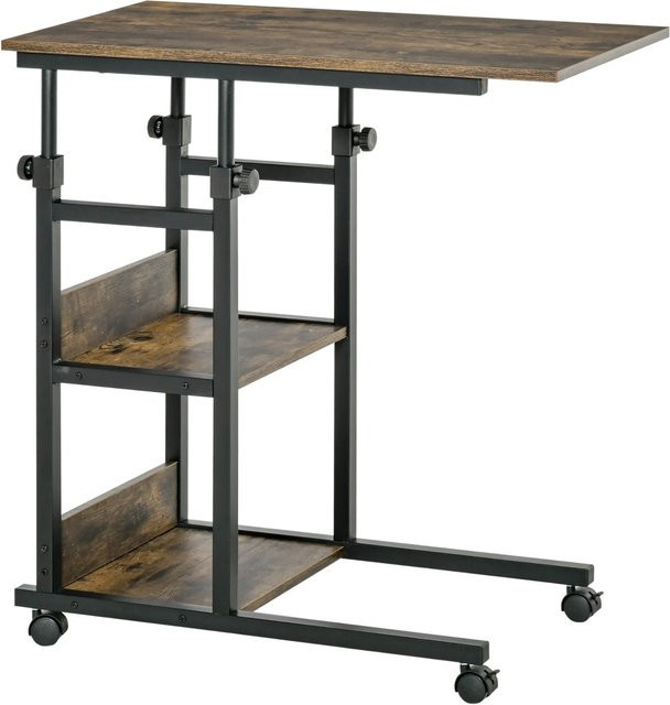 HOMCOM Beistelltisch aus Metall in Braun mit Rollen und höhenverstellbarer Oberfläche, B/T/H: 80 x 40 x 72-82 cm - Bild 1
