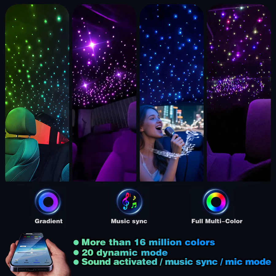 VASTFIRE Sternenhimmel-Set 16W mit RGBW-Glasfaserbeleuchtung für Auto und Heim, schallaktiviert mit App- und Fernbedienung, Multicolor - Bild 2