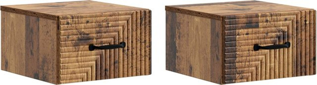 Set aus 2 wandmontierten Nachttischen von vidaXL aus Altholz in Braun, Modernes Industrial Design, B/T/H: 34,5 x 33 x 20 cm - Bild 1
