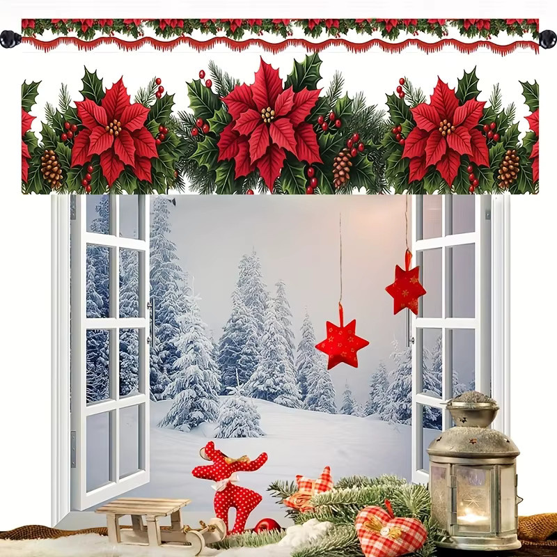 DUTRIEUX Weihnachtsvorhang aus Polyester mit Volant für deine Winterparty-Dekoration, Breite: 139 cm, Höhe: 46 cm - Bild 2