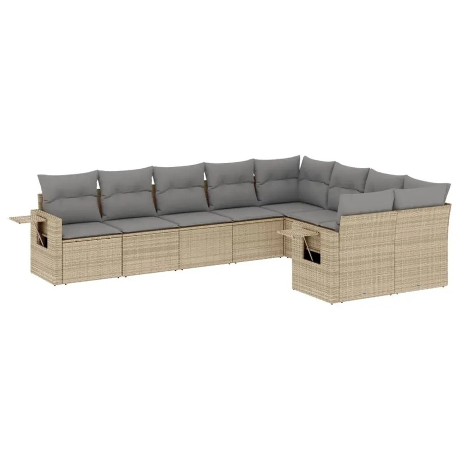 vidaXL 9-teilige Garten-Sofagarnitur in L-Form aus Poly-Rattan mit Kissen in Beige und Grau - Bild 2