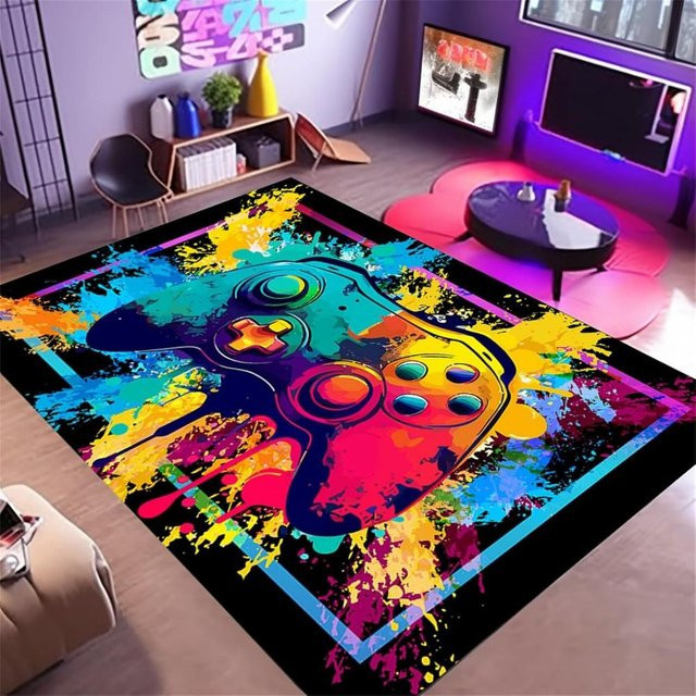 BC-Warm Home Gamer-Teppich mit Graffiti-Design, rutschfest und waschbar, Mehrfarbig, Breite: 120 cm, Tiefe: 160 cm - Bild 1