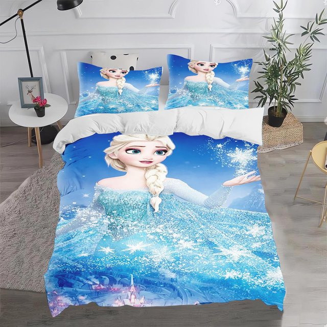 Paslu Bettwäsche-Set Eiskönigin Elsa und Anna mit Cartoon-Design, Blau, 3-teilig, B/H: 210 x 210 cm - Bild 1