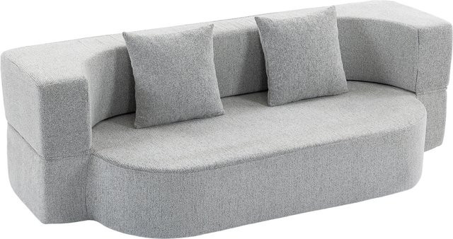 HOMCOM 2-in-1 Schlafsofa 2-Sitzer, klappbares Doppel-Schlafsofa mit breiten Armlehnen und 2 abnehmbaren Kissen, Chenille und Schaumstoff, Hellgrau - Bild 1