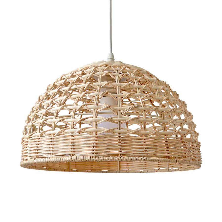 JOYINLED Rattan Pendelleuchte in Schwarz mit rundem Schirm, Boho Design für Wohnzimmer und Schlafzimmer, Durchmesser: 28 cm, Fassung E27 - Bild 5