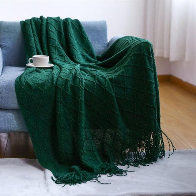 Grüne gehäkelte Decke aus Polyester, weiche Textur, B/B: 127 x 172 cm - Bild 1