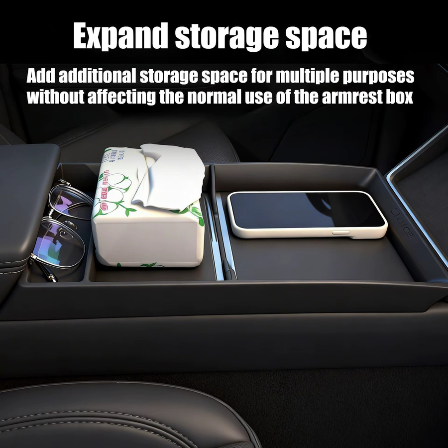 YouGallop Mittelkonsole Aufbewahrungsbox und Panelrahmen mit Brillenetui für Tesla Model Y Juniper und Model 3 Highland, Schwarz - Bild 2
