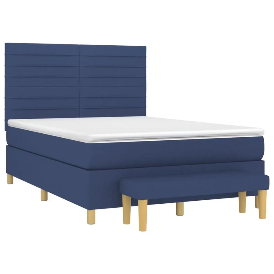 vidaXL Boxspringbett Hybrid mit Matratze Blau und Weiß, B/T/H: 140 x 190 x 118 cm - Bild 2